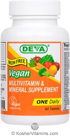 Deva Nutrition Vegan Multivitamin And Mineral Supplement Iron Free Not Certified Kosher 90  Tablets  